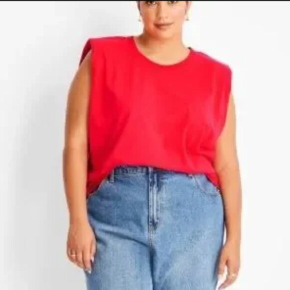 FUTURE COLLECTIVE Kahlana Barfield Brown | Red Sleeveless Cut-Out Back Tee | 4X - Picture 1 of 3